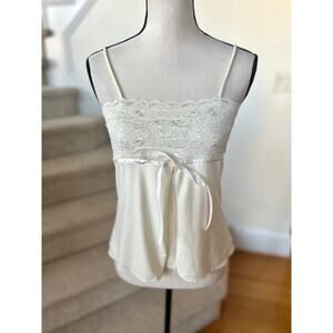Vintage Y2K Cream Lace Babydoll Bow Front Split Cami Tank Top Fairy Whimsygoth